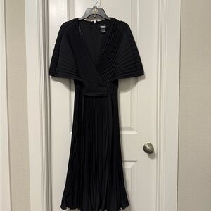 DKNY Black Tiered Pleated Cocktail Midi Dress
